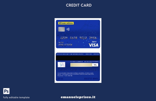 modello di carta di debito visto bancario Brasile Banco do Brasil in stile verif